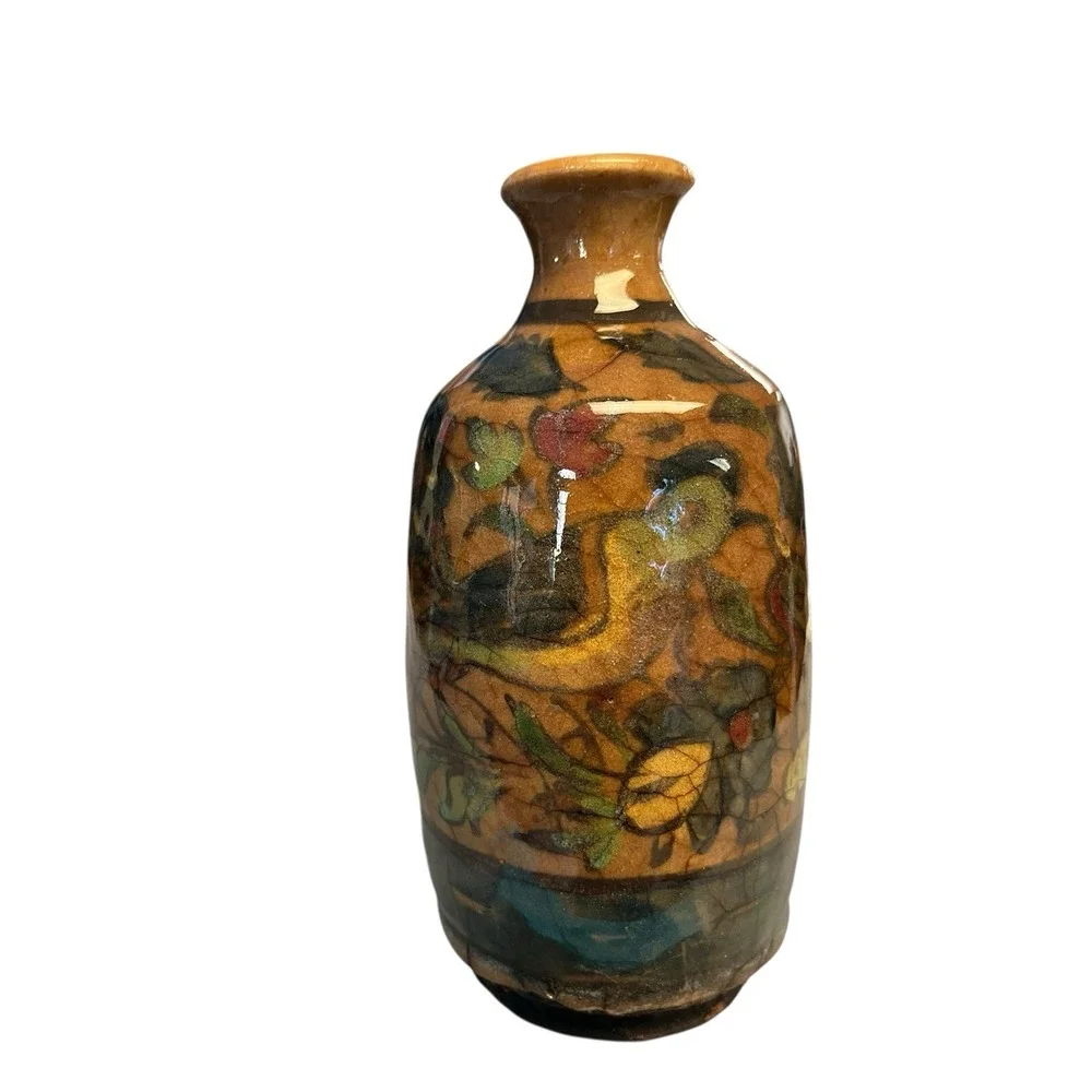 Antique‎ Bottle Flask Vase Persian Qajar Pottery Turkish Iznik Birds Flowers